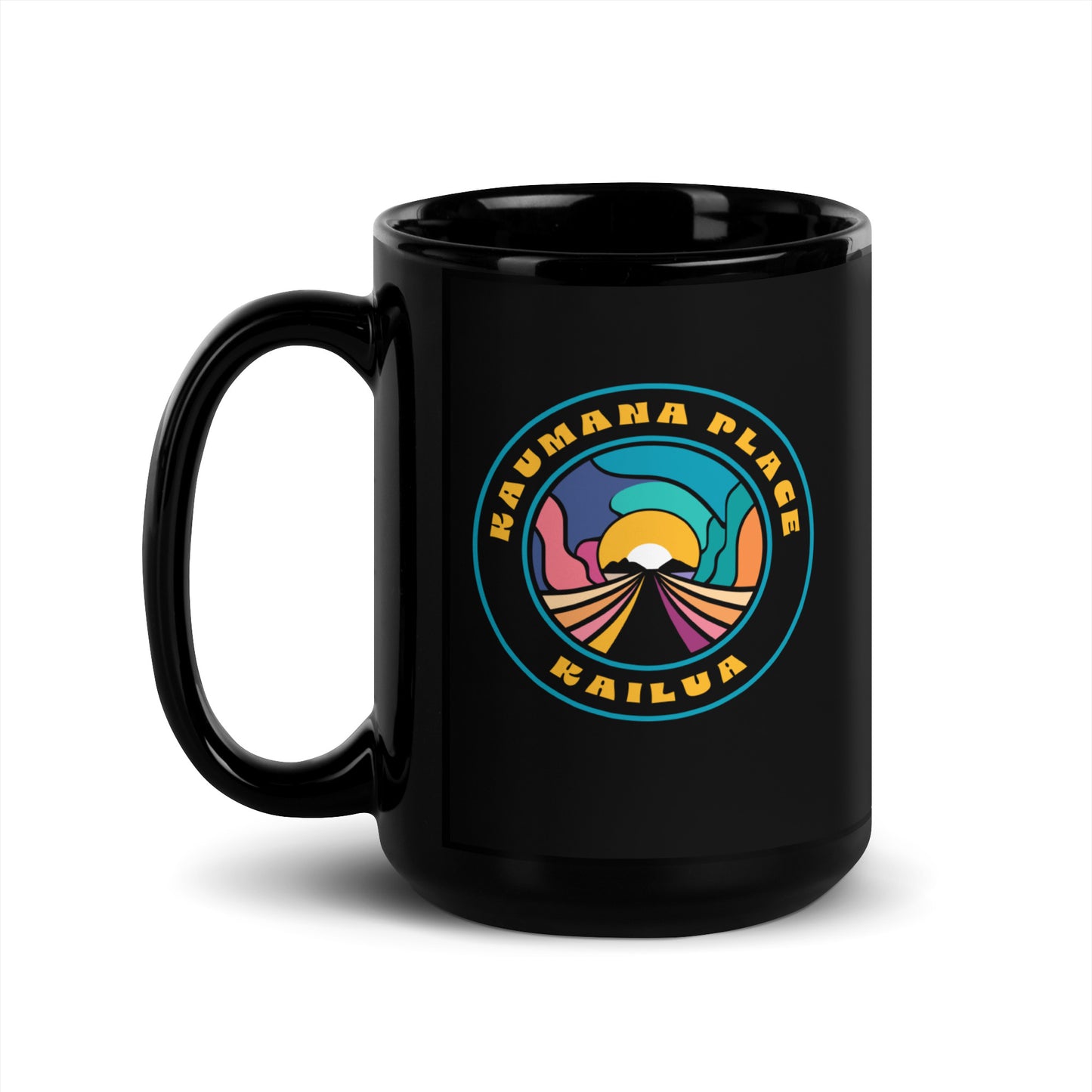 Kaumana Place Sunrise Skies Black Glossy Mug