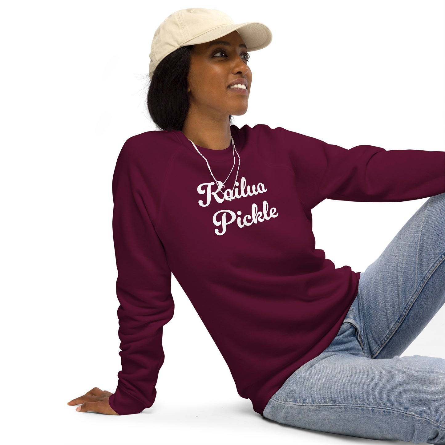 Kailua Pickle Unisex organic raglan sweatshirt