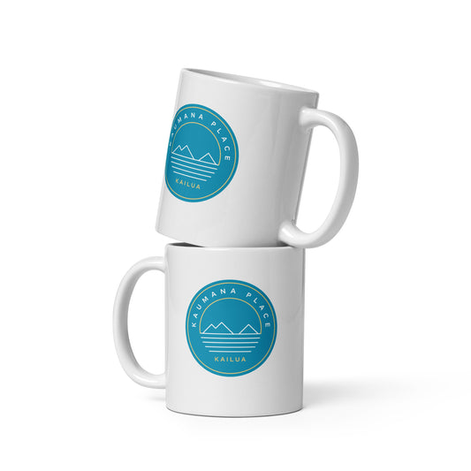 Kaumana Place Buff and Blue White Glossy Mug