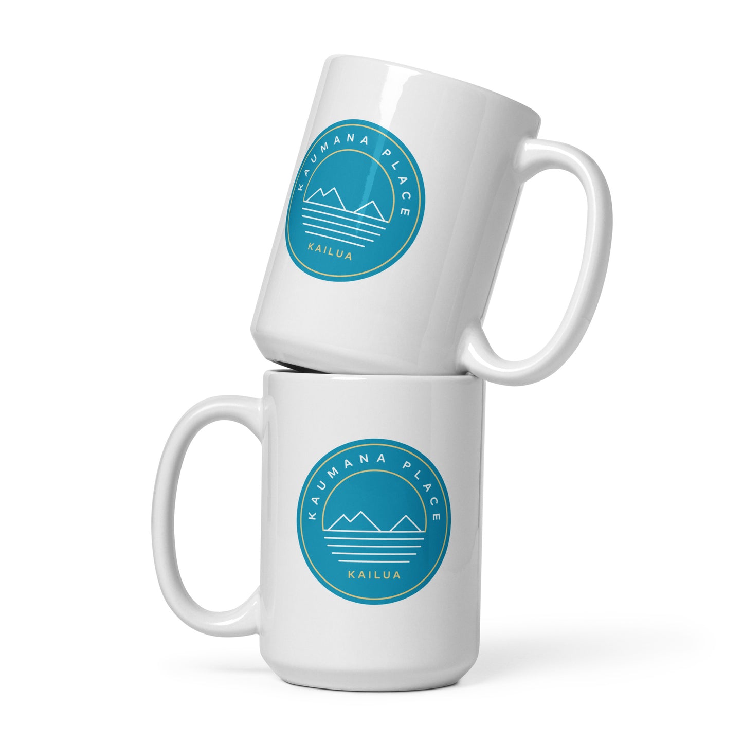 Kaumana Place Buff and Blue White Glossy Mug