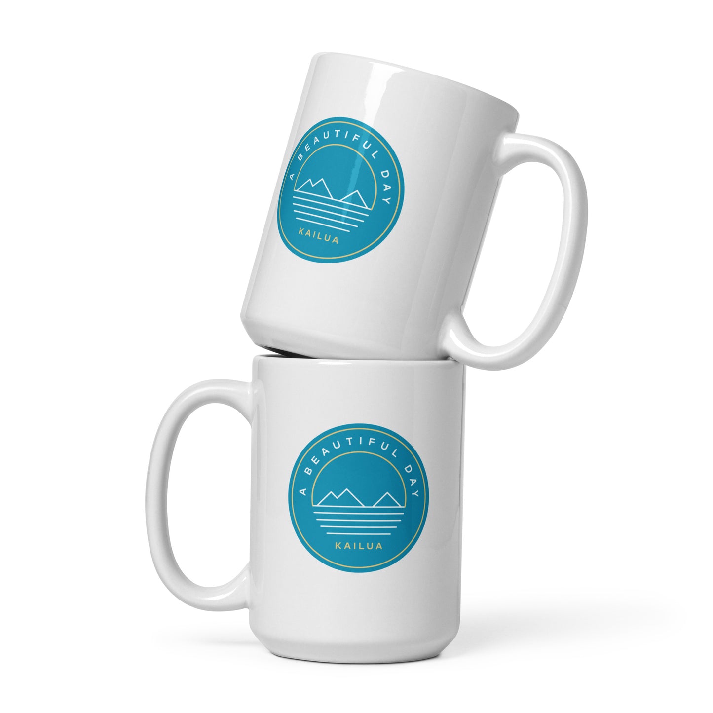 A Beautiful Day Mokes Buff and Blue White Glossy Mug